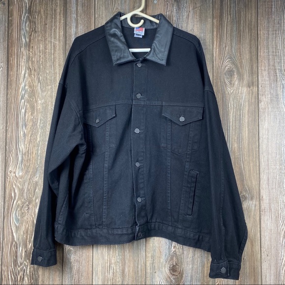 United States Air Force Army Denim Leather Jacket - Picture 2 of 4